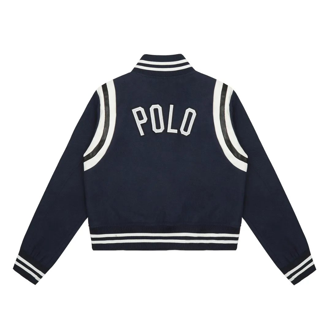 P300 Top quality" Style number: 8087# [Ralph Lauren American retro pony embroidery splicing baseball uniform] ✅Ralph Lauren classic basic wool splicing leather star's same baseball jacket ✅YB mold opening piqué twill 60 wool fabric Differentiated from the market polyester wool substandard ✅shoulder splicing soft lambskin custom laser embossed RL original four-button four-strand thickened custom thread ✅This style is on the short side and the upper body is very flattering. Versatile style YYDS~ ✅The upper body is simple and easy to match. A must-have for goddess ootd. Good-looking clothes are never picky. A must-have in the goddess’ wardrobe. Size: S-XL Color: Navy Blue